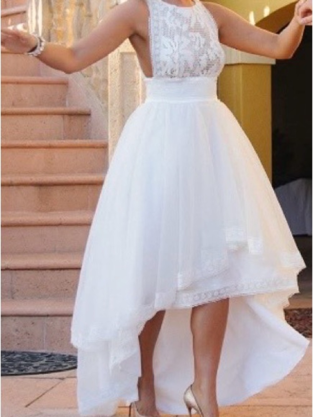 Asilio White Embroidered High Low Dress
